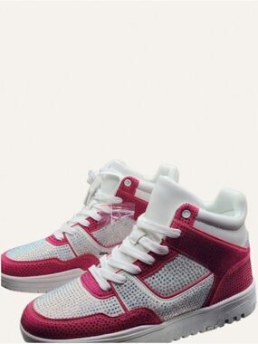 ✨Pink Rhinestone High Top Sneakers Sz 8.5 Y2K Festival Glam✨